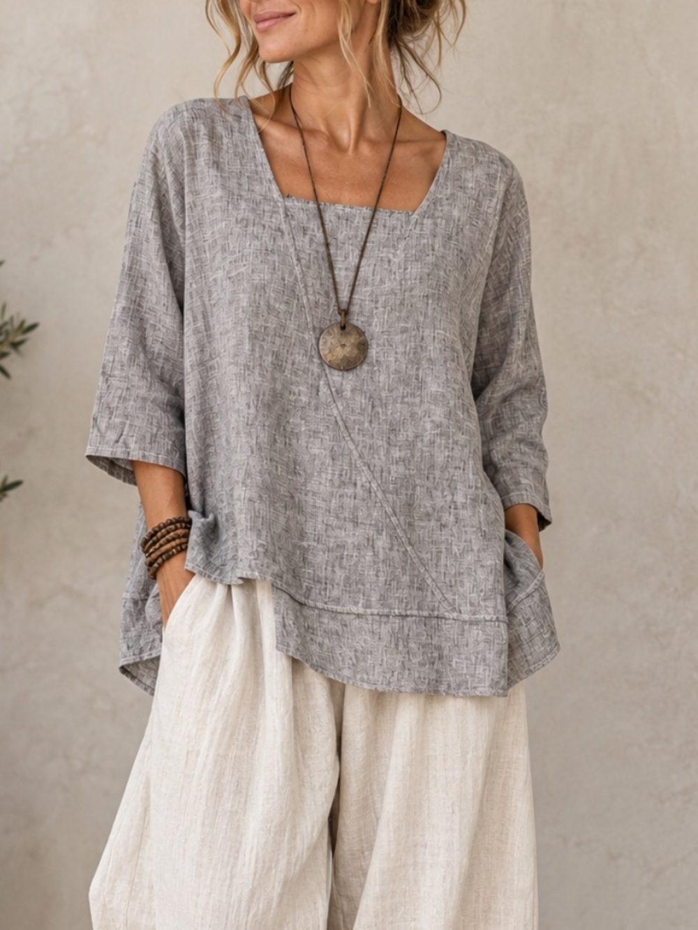 cut loose Linen and Cotton Pullover Tunic Top